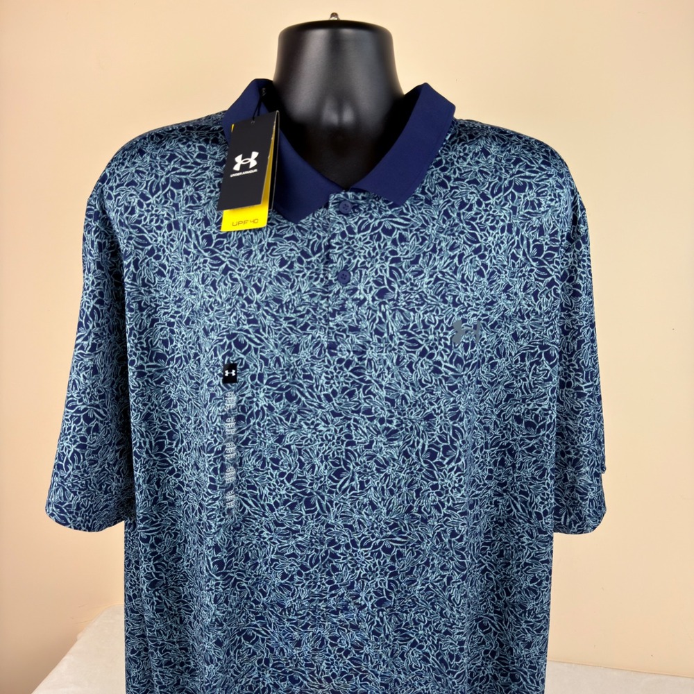 Under Armour Mens Matchplay Printed Polo Shirt 4XL Navy Blue Floral 1377377 NEW